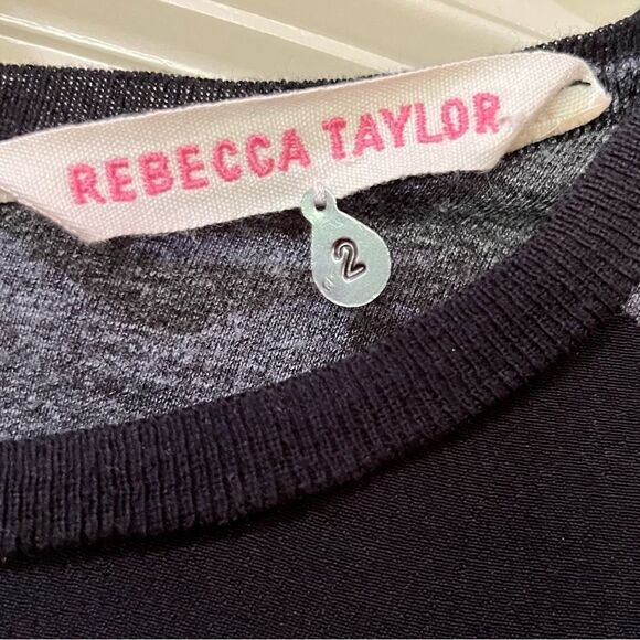 REBECCA TAYLOR Stacey Colorblock Crepe Jersey Top Black Gray Women’s Size 2 - Picture 6 of 7